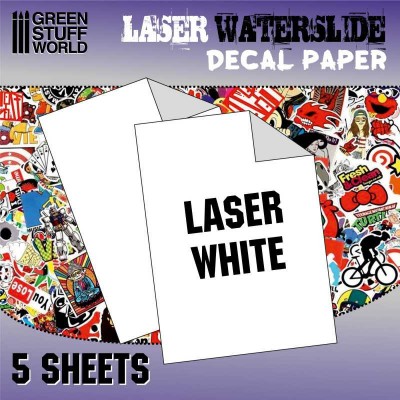 WATERSLIDE DECALS - LASER WHITE ( A4 SIZE / 5 SHEETS ) - GREEN STUFF 10069